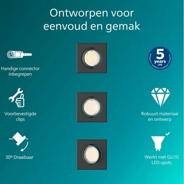 Philips - Set de 3 spoturi încastrate PERIDOT 1xGU10/7W/230V negru