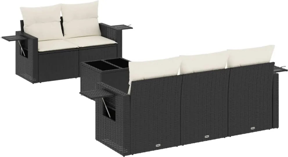 vidaXL Set mobilier de grădină cu perne, 6 piese, negru, poliratan