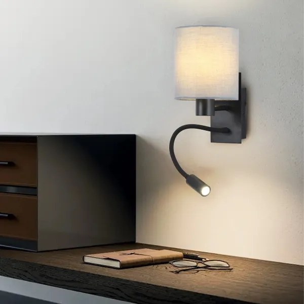 Lampă LED flexibilă de perete Brilagi NUBILA 1xE27/25W/230V + LED/3W negru/gri