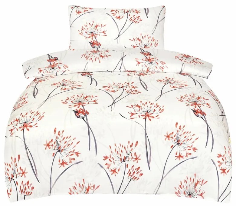 Lenjerie de pat albă-portocalie din bumbac satinat pentru pat de o persoană 140x200 cm Adeline – My House