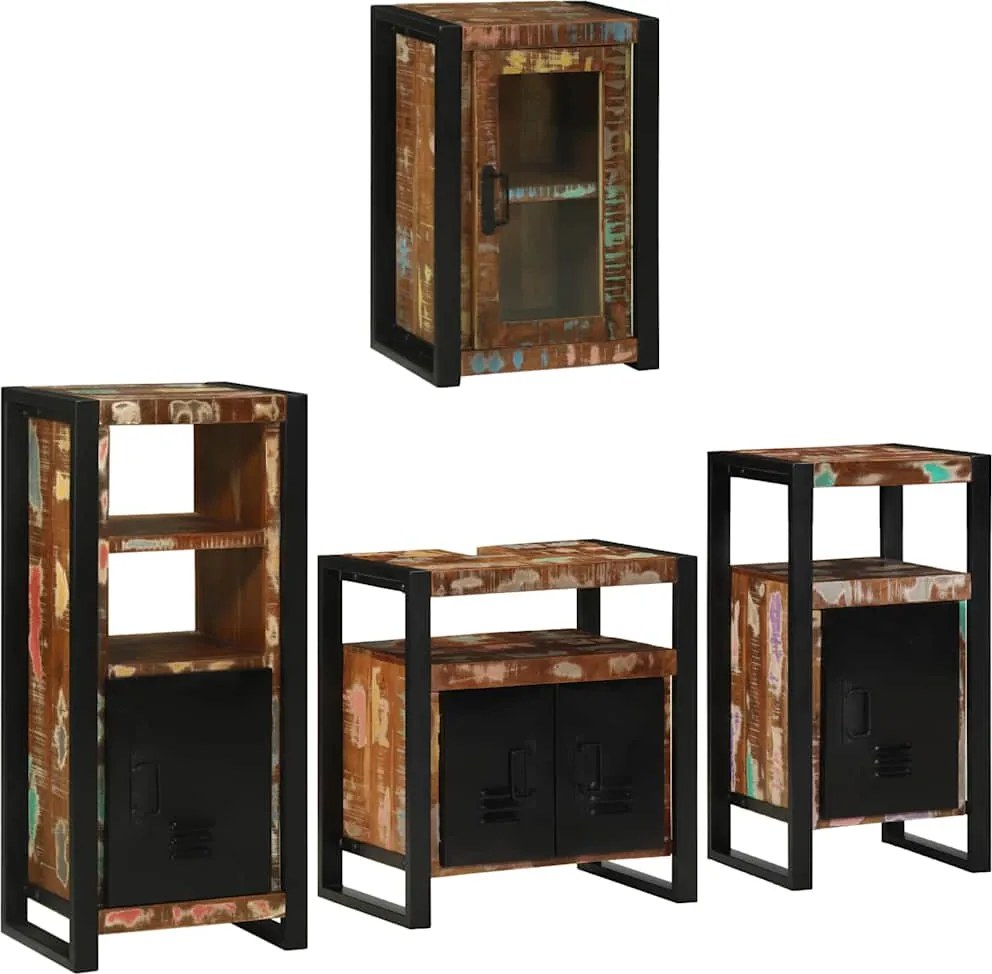 vidaXL Set de mobilier pentru baie cu raft 4 pcs Lemn recuperat solid