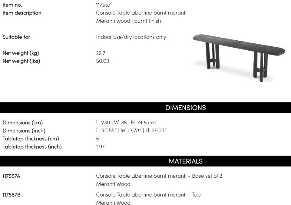 Consola eleganta design LUX din lemn de meranti Libertine