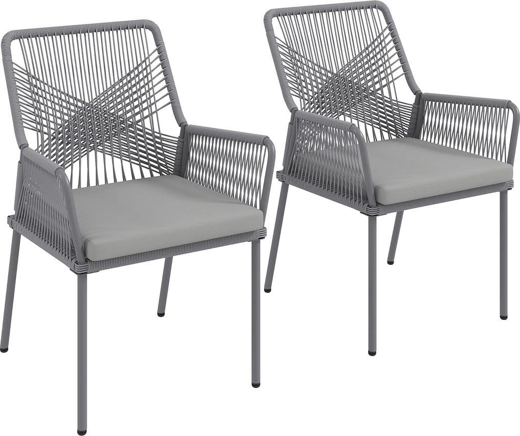 Outsunny Set de 2 scaune de grădină, scaune pentru terasă, perne lavabile, spătar, brațe, oțel, ratan, gri închis | Aosom Romania