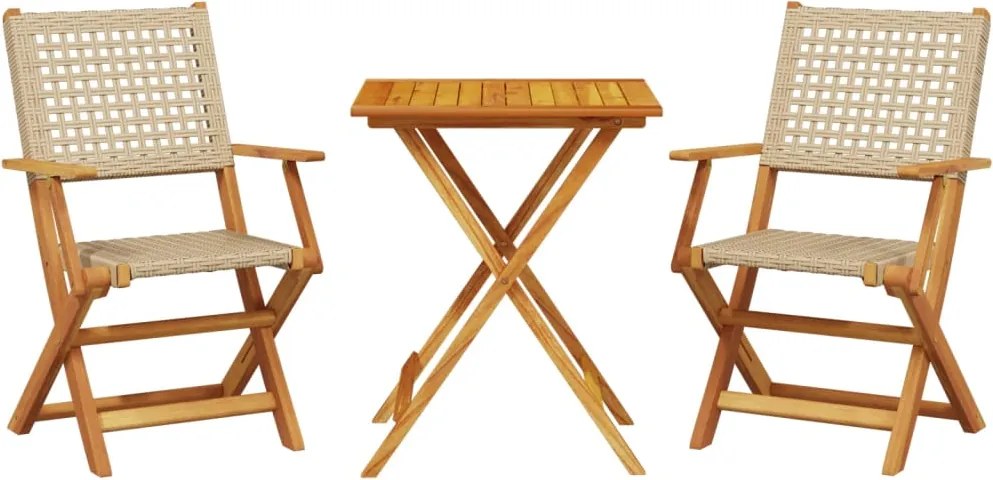 vidaXL Set mobilier bistro, 3 piese, poliratan bej/lemn masiv
