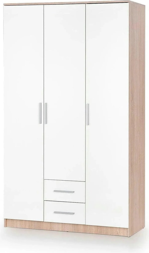 Dulap LIMA S-3, alb/stejar sonoma, PAL laminat, cu 3 usi si 2 sertare,
