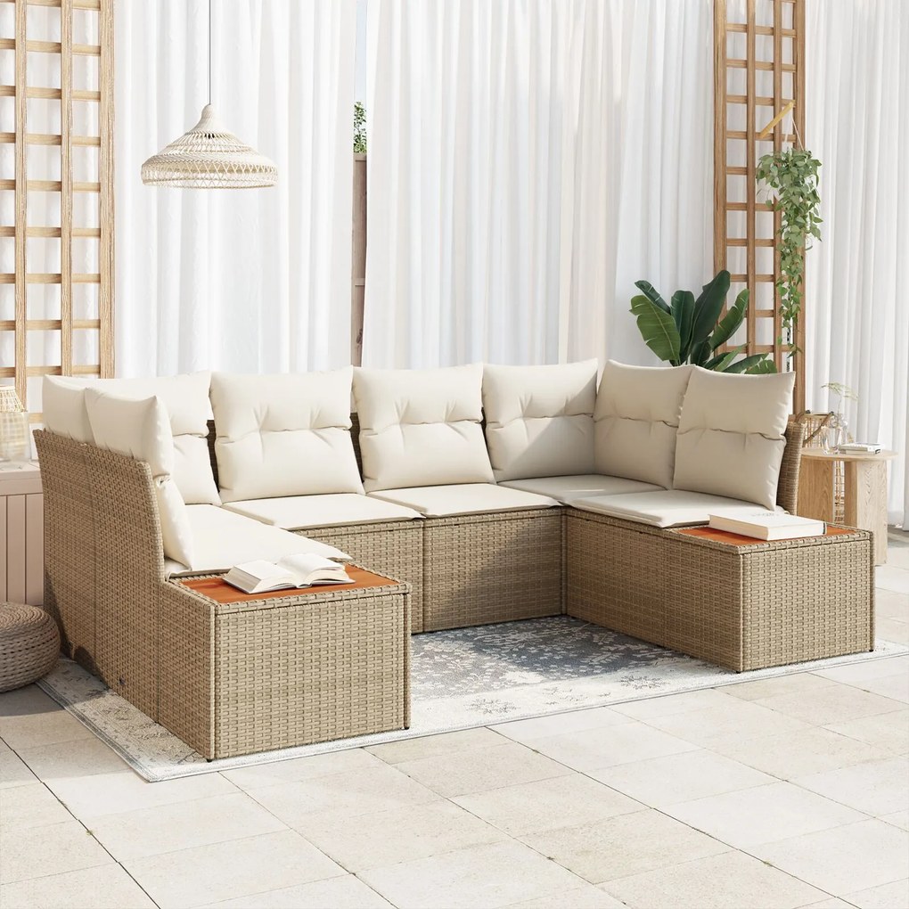 vidaXL Set de canapele pentru grădină cu pernă 6 pcs Bej Rattan poli