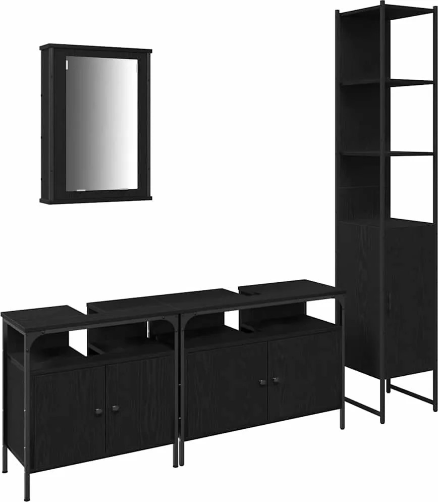 vidaXL Set de mobilier pentru baie 4 pcs Stejar Negru Lemn compozit
