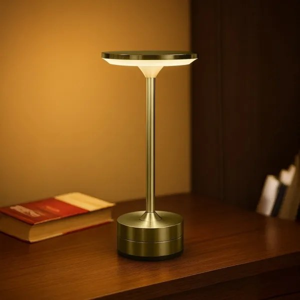 Lampă de birou LED tactilă reîncărcabilă TAVOLO, 2,5W/5V, 2400 mAh, 3000-6000K, aurie