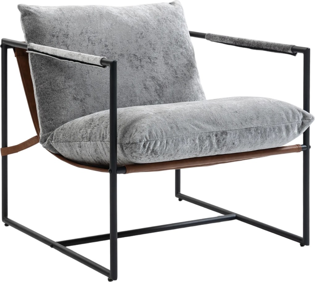 HOMCOM Fotoliu de salon, fotoliu auxiliar tapițat din velur imprimat, șezut larg și structură din oțel, 77x91x80cm, gri | Aosom Romania