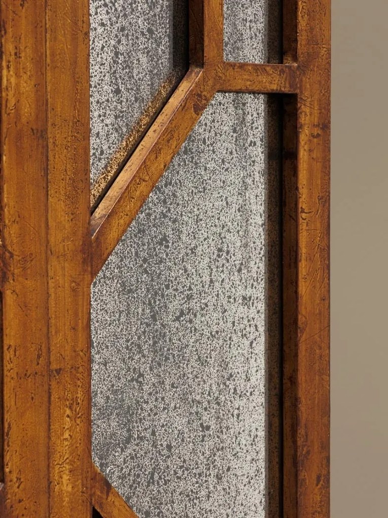 Bibliotecă cu uși vintage din lemn de mango, maro, cu 4 rafturi, 2 uși cu oglinzi antichizate și model geometric, 195 x 60 x 33 cm, „Odette”