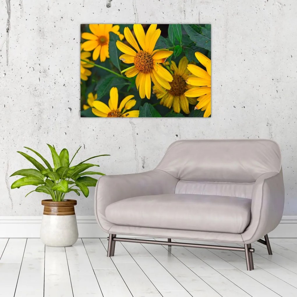 Tablou pe sticlă cu flori galbene (70x50 cm)