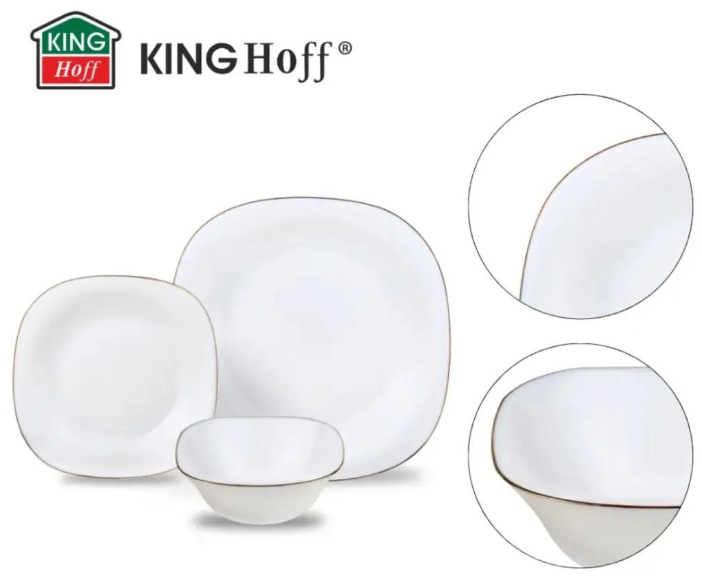Set farfurii 18 piese, opal, alb cu auriu Kinghoff KH-1923