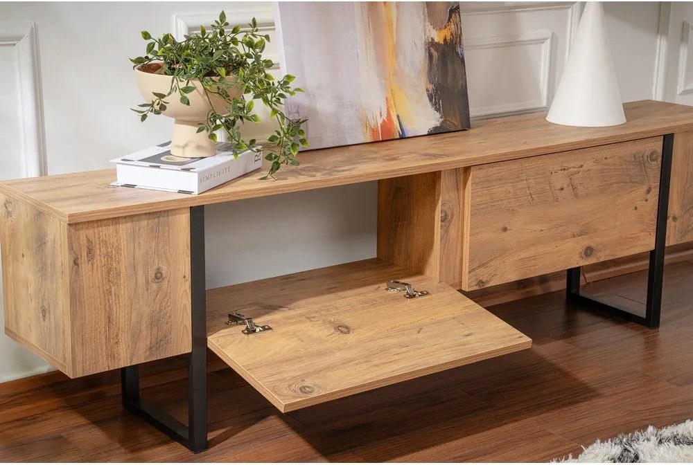 Comodă TV în culoare naturală cu aspect de lemn de pin 180x50x29,5 cm Serenity – Kalune Design