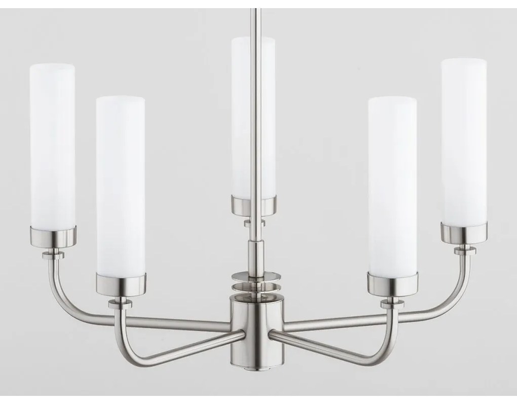 Candelabru 5 brate, otel nickel, sticla alb mat PRESTON 2197