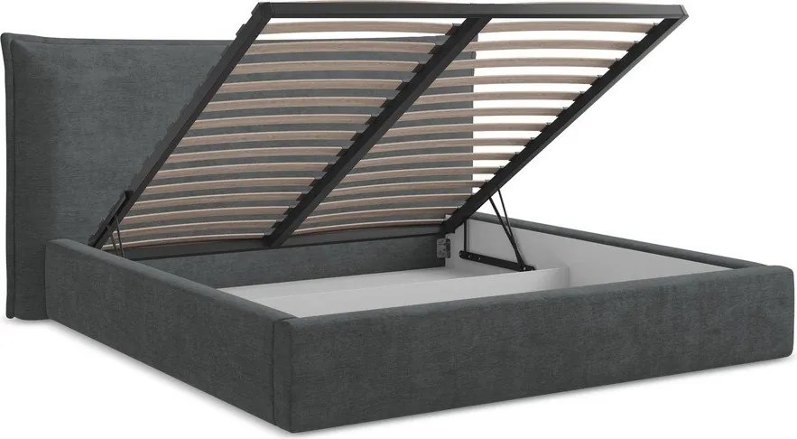 Pat matrimonial gri închis tapițat cu spațiu de depozitare cu somieră 160x200 cm Esala – Makamii