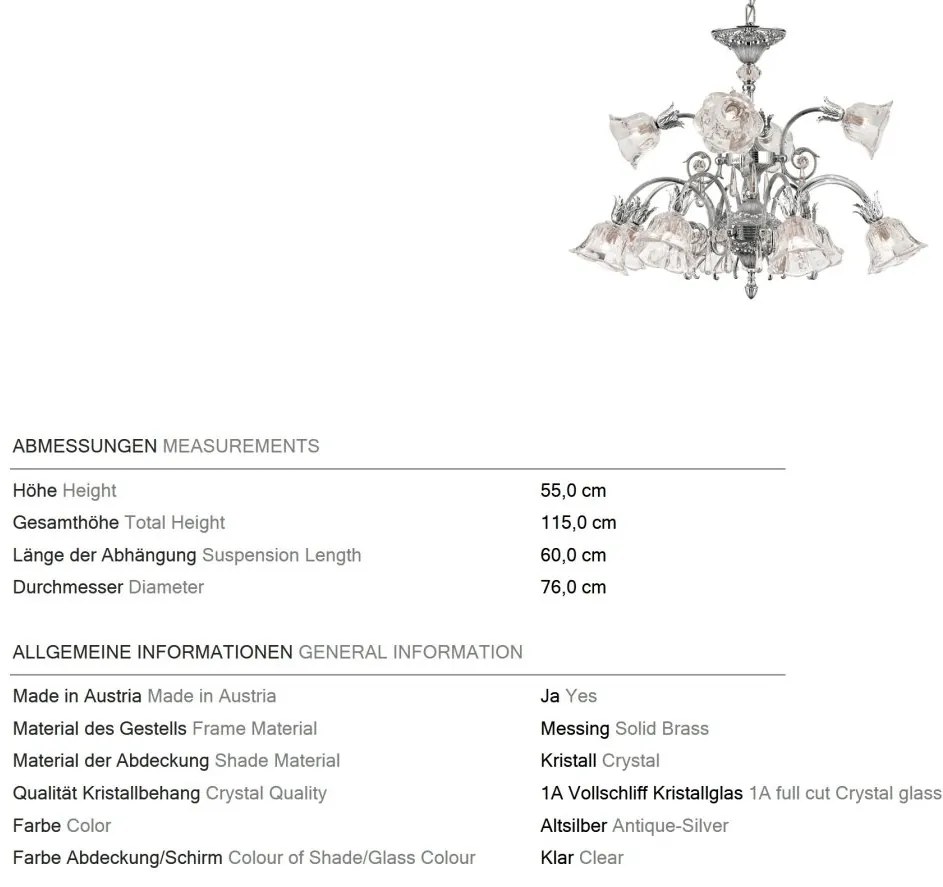 Candelabru cristal design lux LA BOHEME D-76cm 12L antique silver