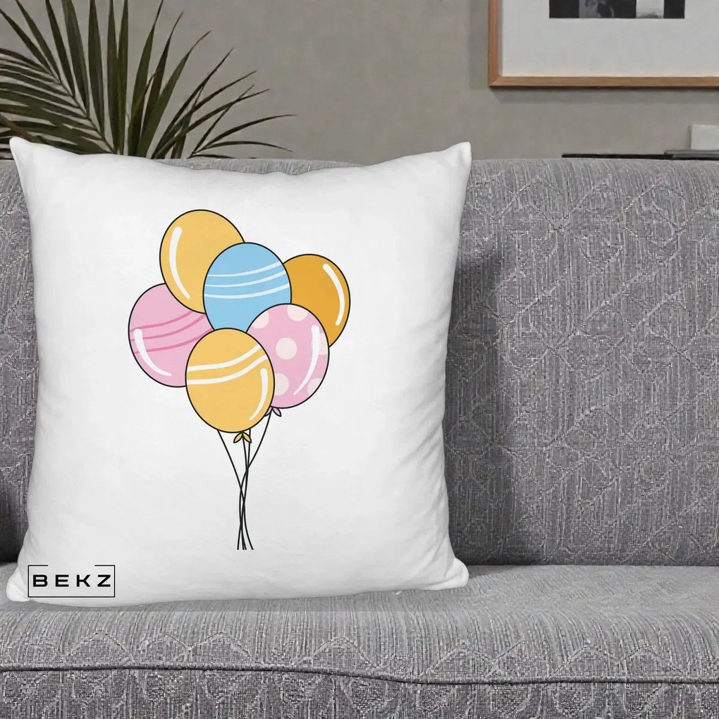 Perna Decorativa Baloane Petrecere, 40x40 cm, Alb Pufos, Husa Detasabila, Perna Inclusa, BEKZ®