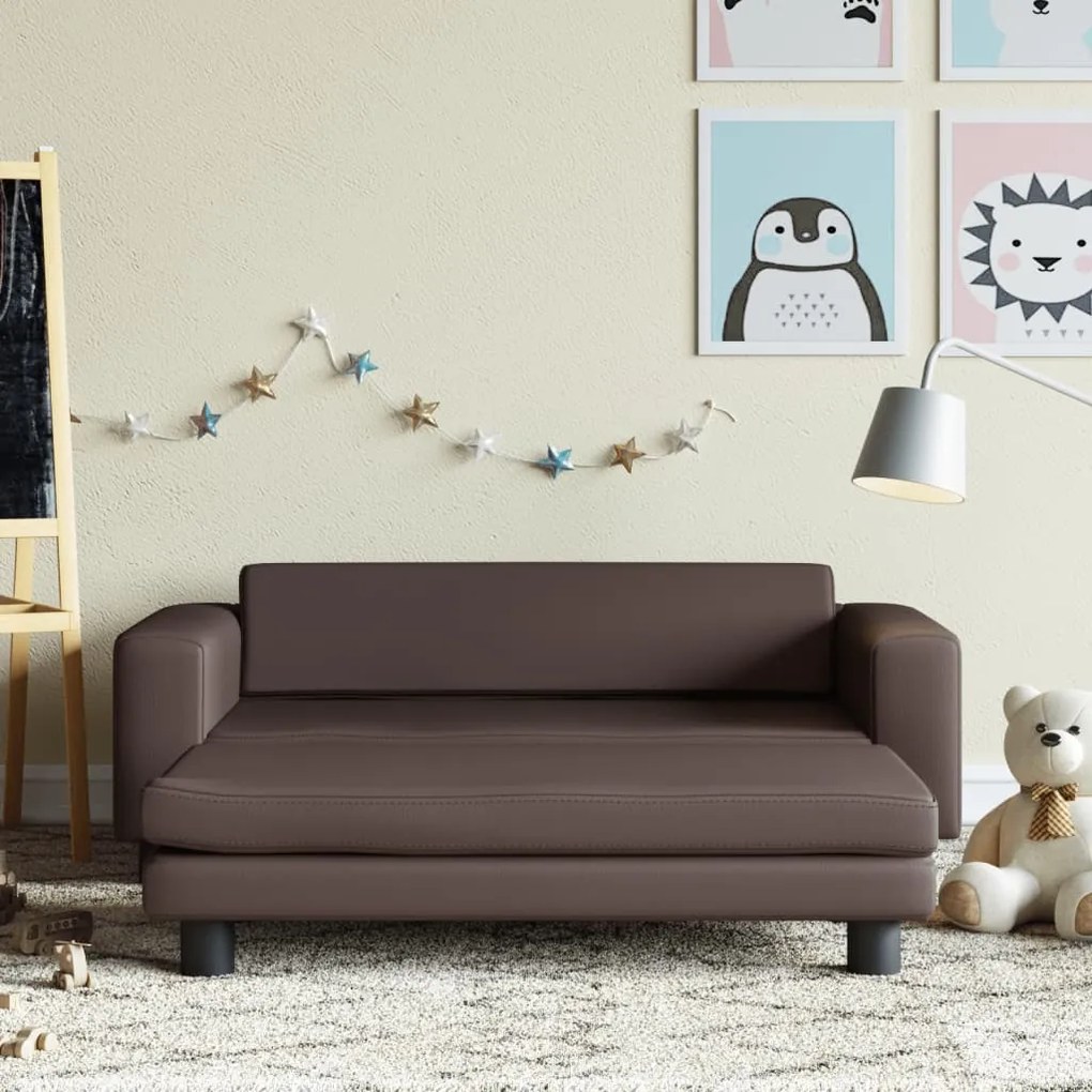 vidaXL Canapea copii cu taburet maro 100x50x30cm piele ecologică