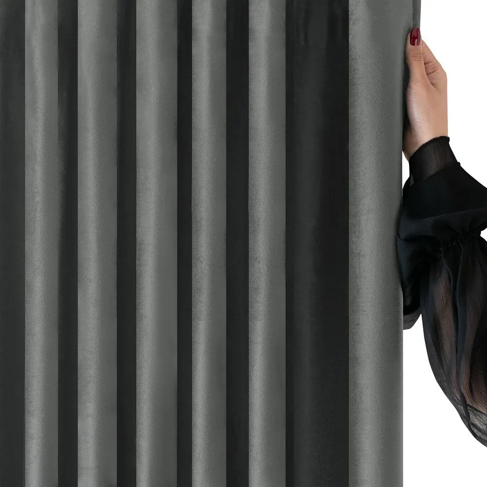 Draperie gri închis dimout (semi-opacă) din catifea 200x225 cm Velto – Filumi
