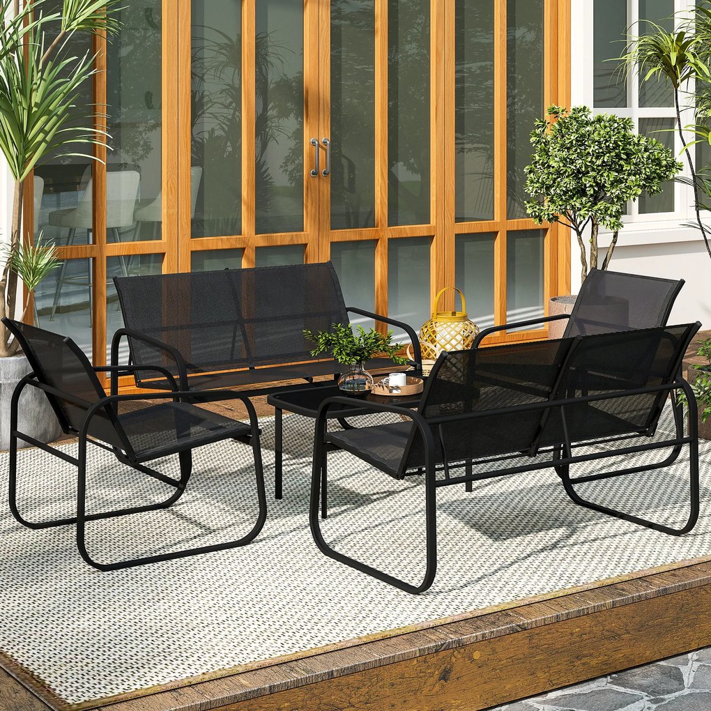 Outsunny Set de Mobilier de Grădină din 5 Piese, cu 2 Canapele, 2 Fotolii și o Măsuță de Cafea, 111x70x75 cm, Negru | Aosom Romania