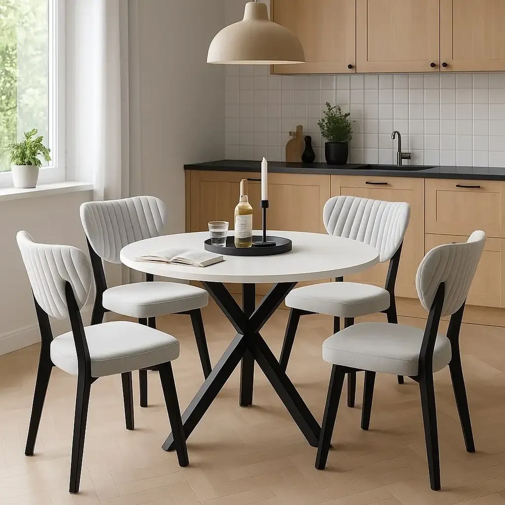 Masa de bucatarie rotunda din MDF, alb-negru, texturata, Homs 80x80x75 cm