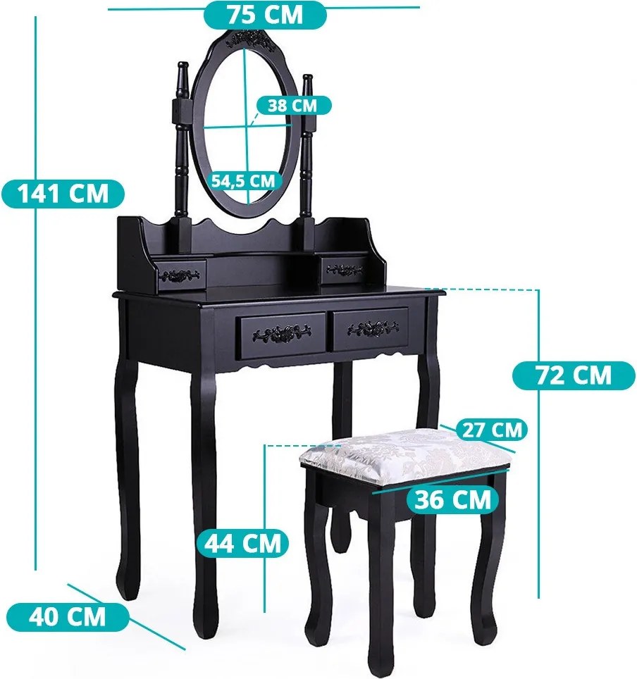 Masuta de toaleta Rome cu taburet-negru