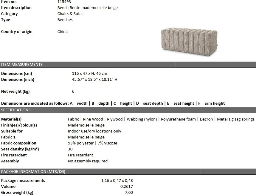 Bancheta design LUX Bente, bej mademoiselle 115493 HZ