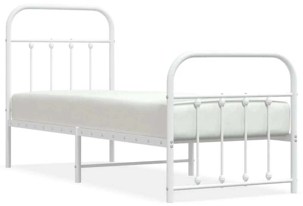 352635 vidaXL Cadru de pat metalic cu tăblie de cap/picioare, alb, 75x190 cm
