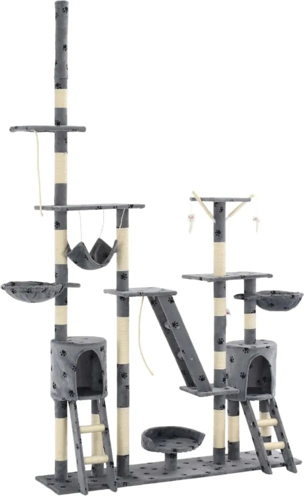 vidaXL Ansamblu pisici cu funie sisal, 230-250cm, imprimeu lăbuțe, gri