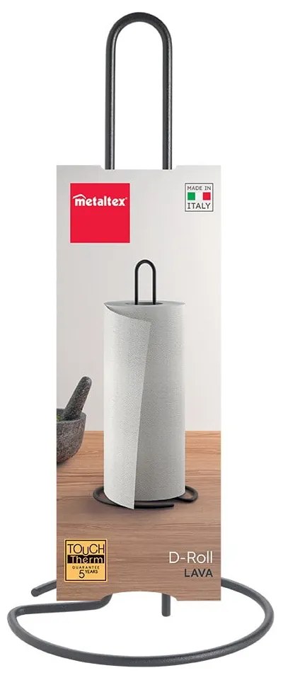 Suport vertical pentru prosoape de bucătărie din hârtie negru mat din oțel ø 14 cm Lava – Metaltex
