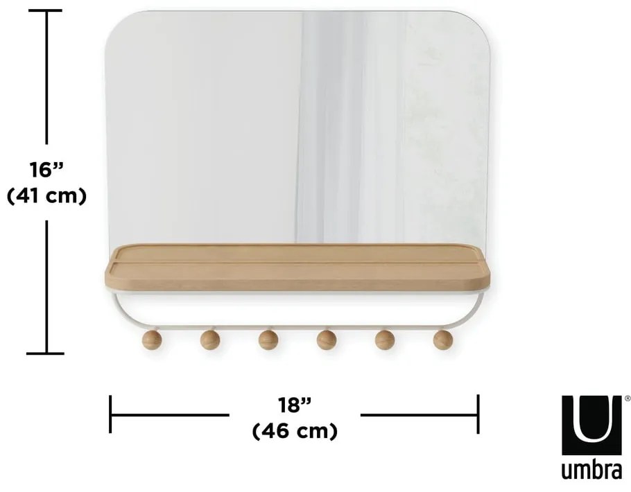 Cuier de perete alb/în culoare naturală cu raft din lemn masiv de fag Estique – Umbra
