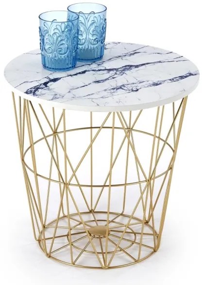 Măsuță de cafea HARISSA 41x42 cm auriu/alb decor marmorat