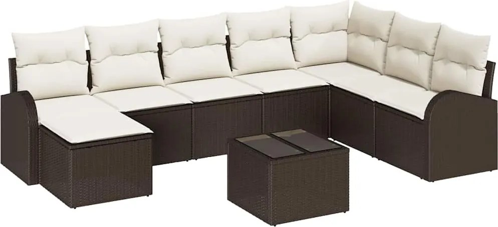 vidaXL Set de canapele pentru grădină cu pernă 9 pcs Maro Rattan poli