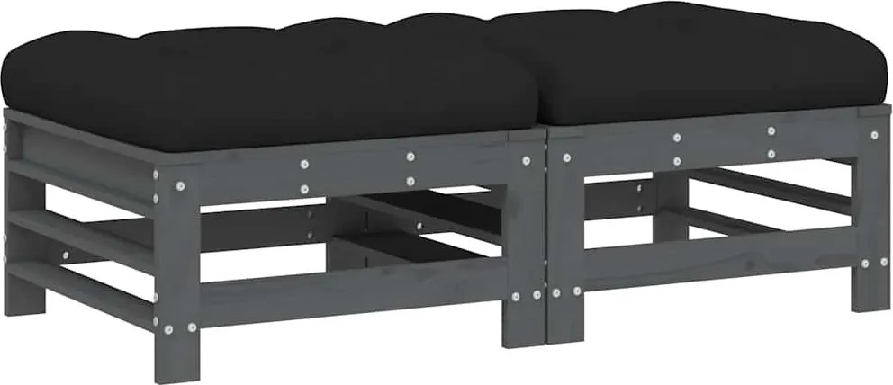 vidaXL Taburete de grădină cu perne, 2 buc., gri, lemn masiv de pin