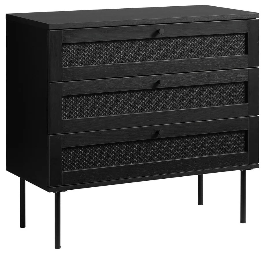 Comodă neagră joasă cu aspect de lemn de stejar 80x75 cm Pensacola – Unique Furniture