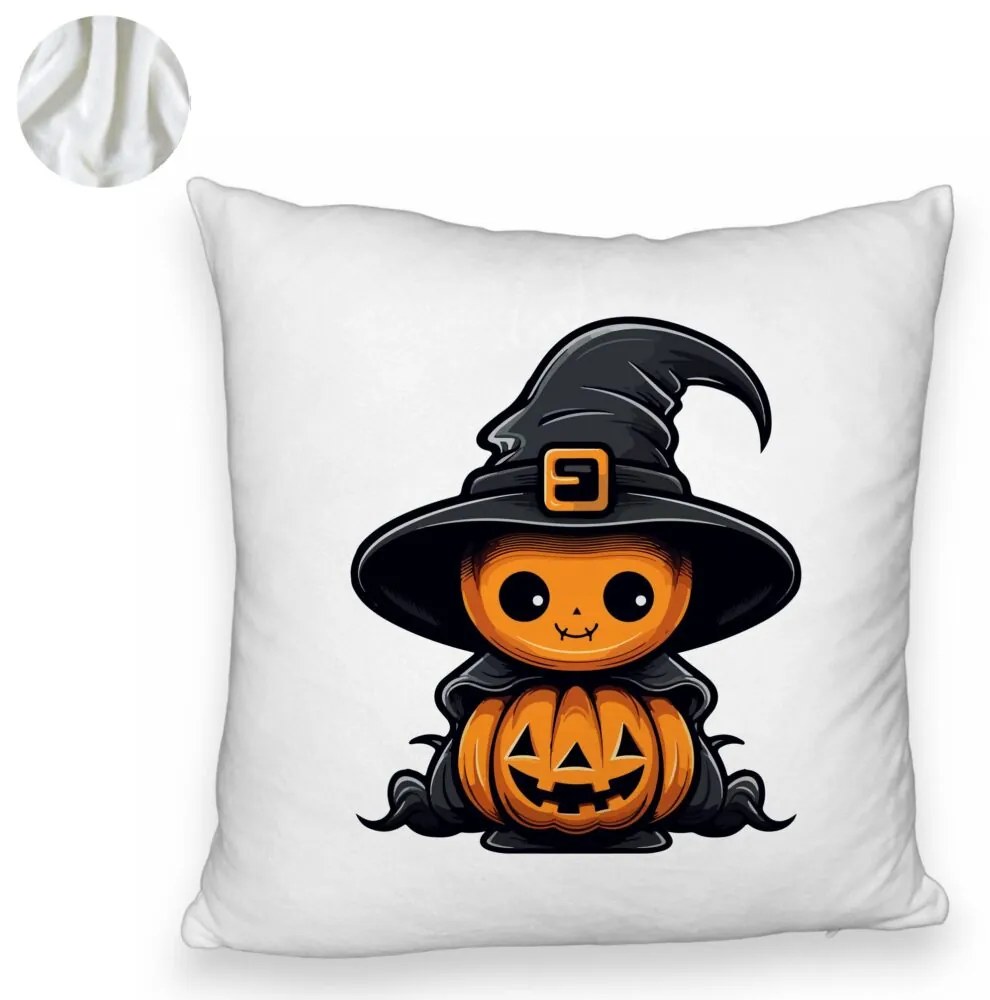 Perna Decorativa Fluffy cu motiv de Halloween 1, 40x40 cm, Alba, Husa Detasabila, Burduf