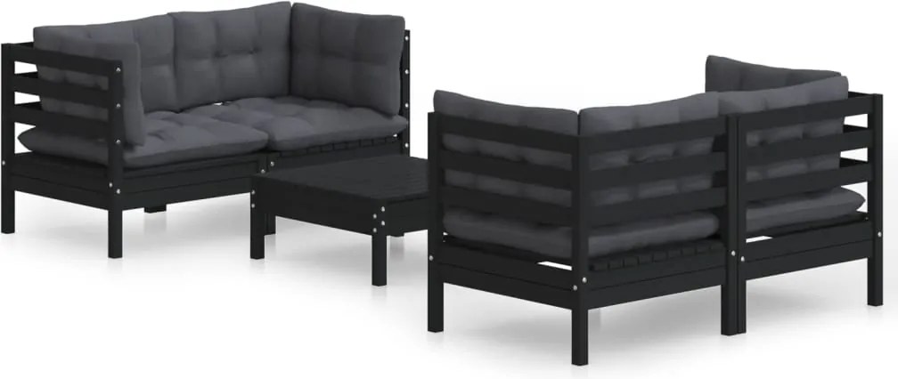 vidaXL Set mobilier grădină cu perne antracit, 5 piese, lemn de pin