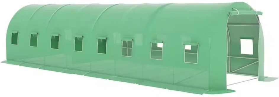 FOLIE solar de grădină, 4x8 m, 32 m², PE armată, rezistentă 180g/m2, cu filtru UV, impermeabila, 16 ferestre rulante, Verde, GH48C,