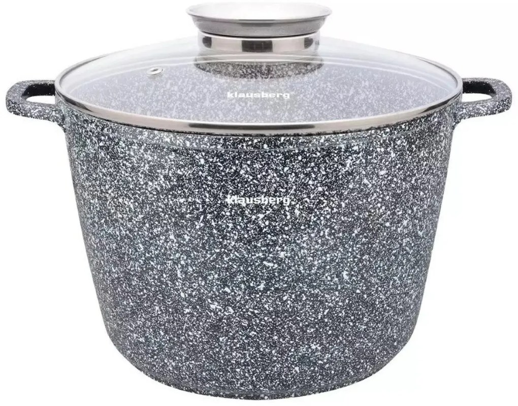 Oală cu capac 28 cm, 10L – Klausberg KB 7526, antiaderentă, gri, ideală pentru gătit în familie, strat marmură, pentru toate plitele