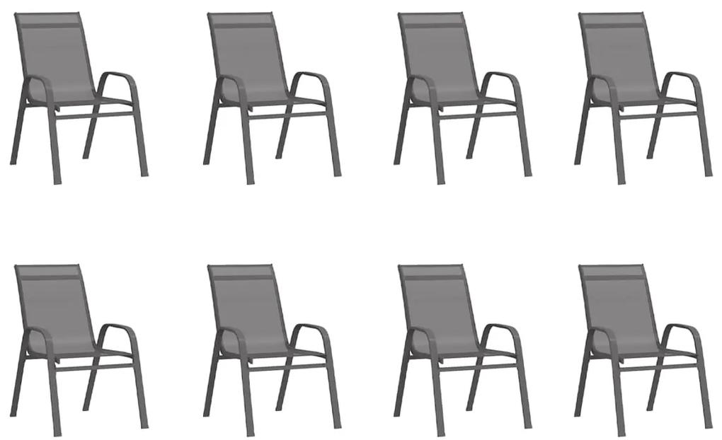 Set mobilier de gradina, gri si negru, 9 piese Gri si negru, Lungime masa 180 cm, 9