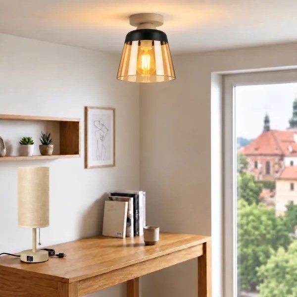 BRILAGI-LED Plafonieră R GLASS 1xE27/60W/230V Ø15,5cm bej/bej fumuriu
