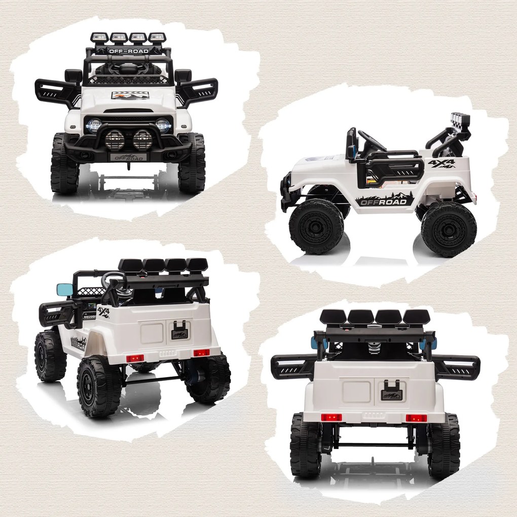 AIYAPLAY Off-road pentru Copii cu Faruri, Claxon, Centură și Telecomandă, în PP și Metal, 99x66x68.5 cm, Alb | Aosom Romania