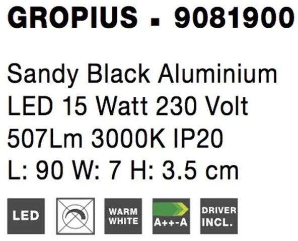 Aplica de perete LED design liniar GROPIUS negru, L-90cm, H-7cm