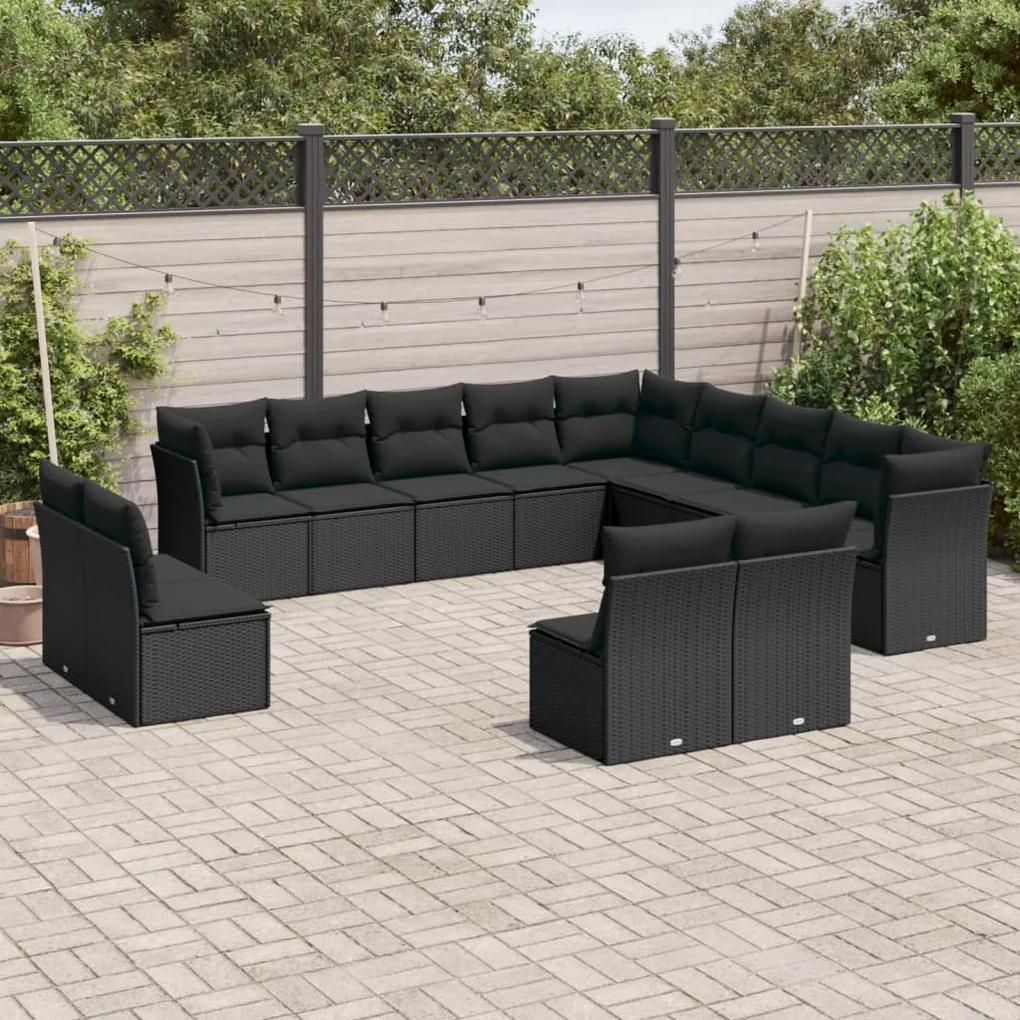 3250324 vidaXL Set mobilier de grădină cu perne, 13 piese, negru, poliratan