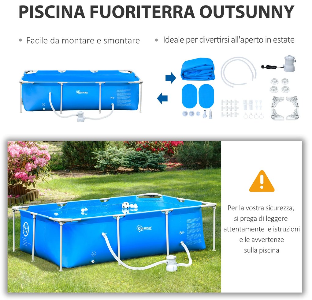 Outsunny piscina supraterana adulti, 252x152x65cm, albastra | Aosom.ro | Aosom Romania