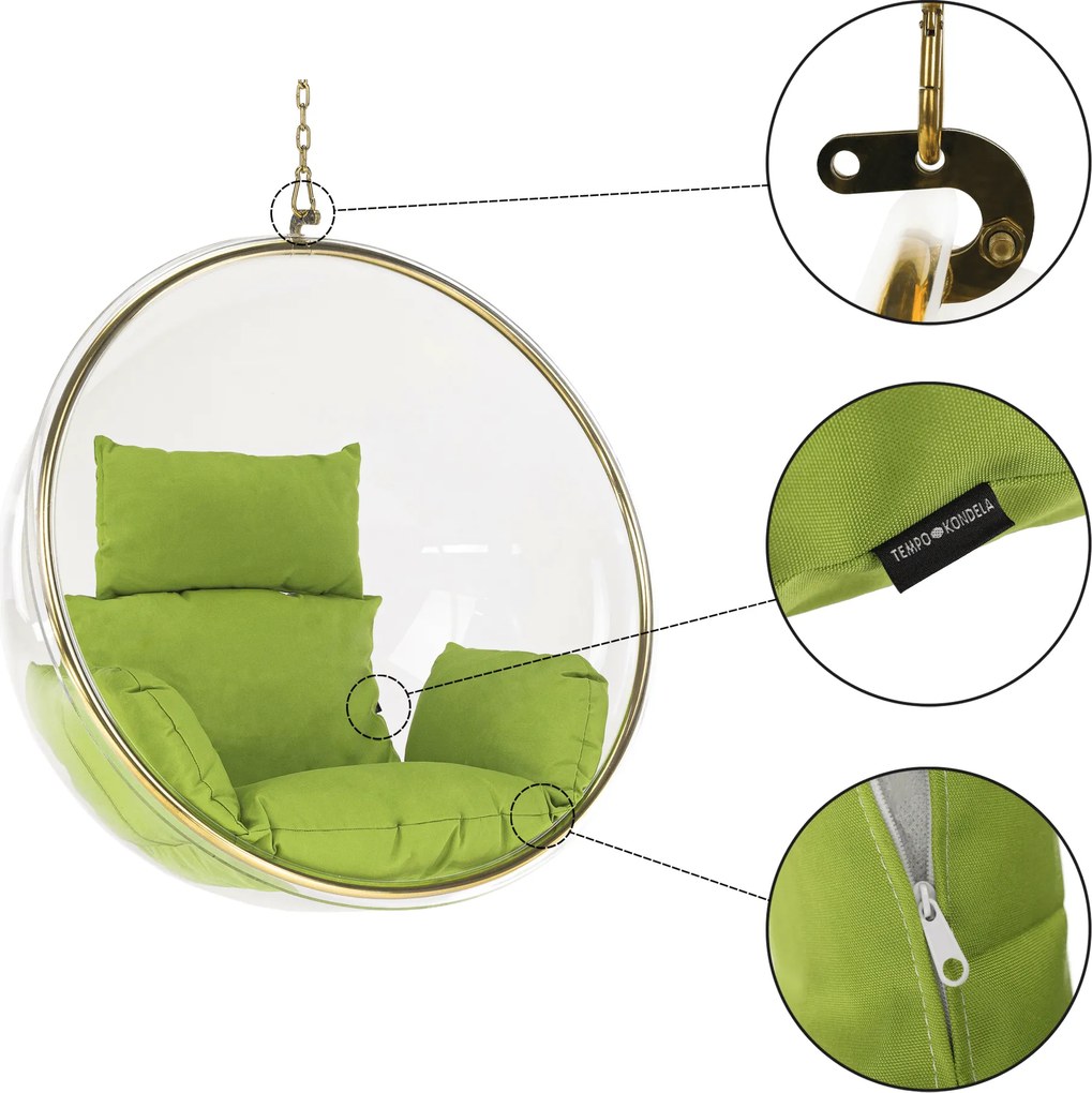 Scaun suspendat, transparent/ auriu/ verde, BUBBLE NEW TIP 1