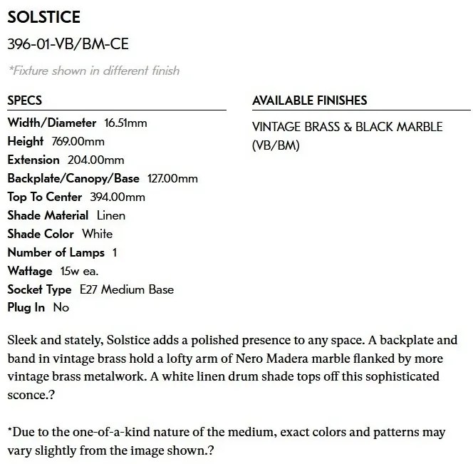 Aplica de perete LUX SOLSTICE 396-01-VB/BM-CE HVL