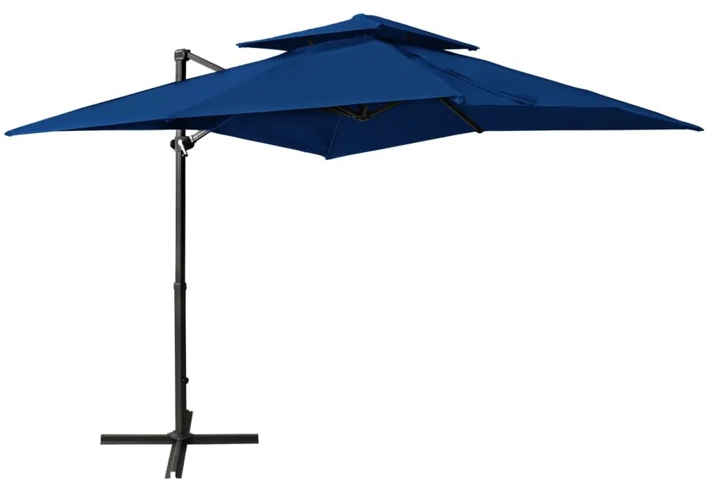 Umbrela suspendata cu invelis dublu, albastru azuriu, 250x250cm