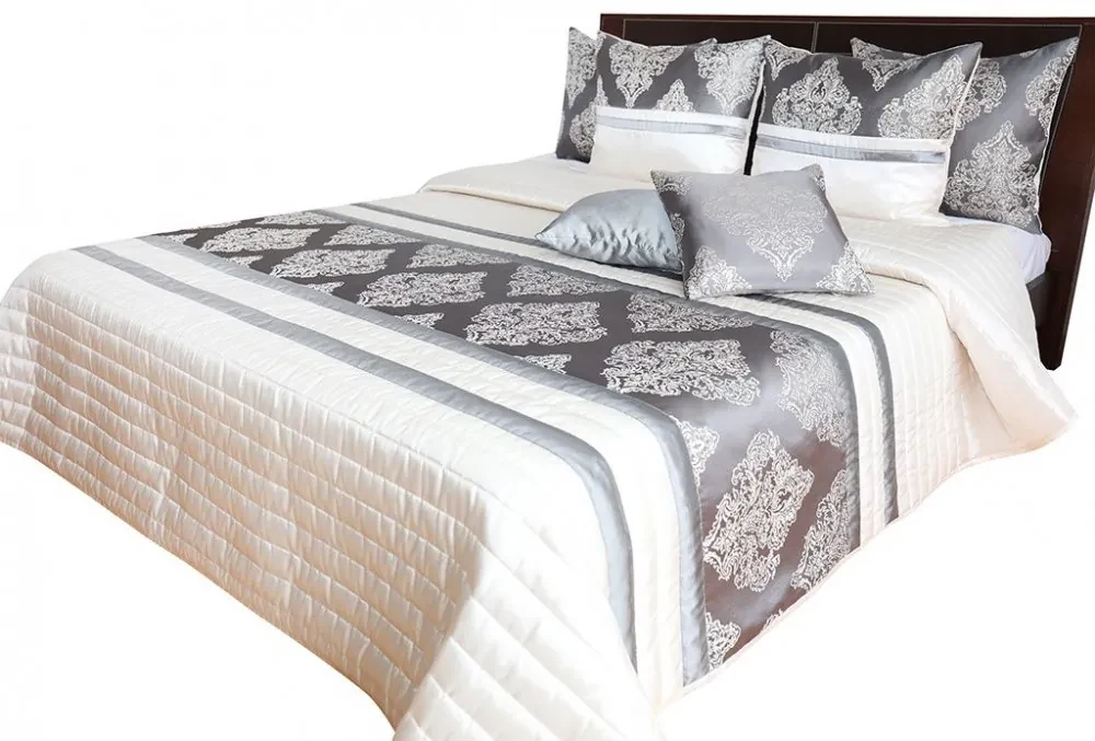Cuvertură de pat de lux design baroc în culoarea gri auriu Lăţime: 260 cm | Lungime: 240 cm