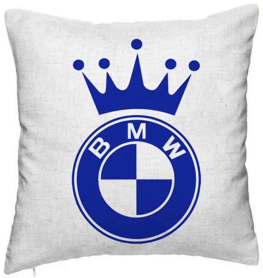 Perna Decorativa, Model Emblema BMW King, 40x40 cm, Alb Murdar, Husa Detasabila, Burduf